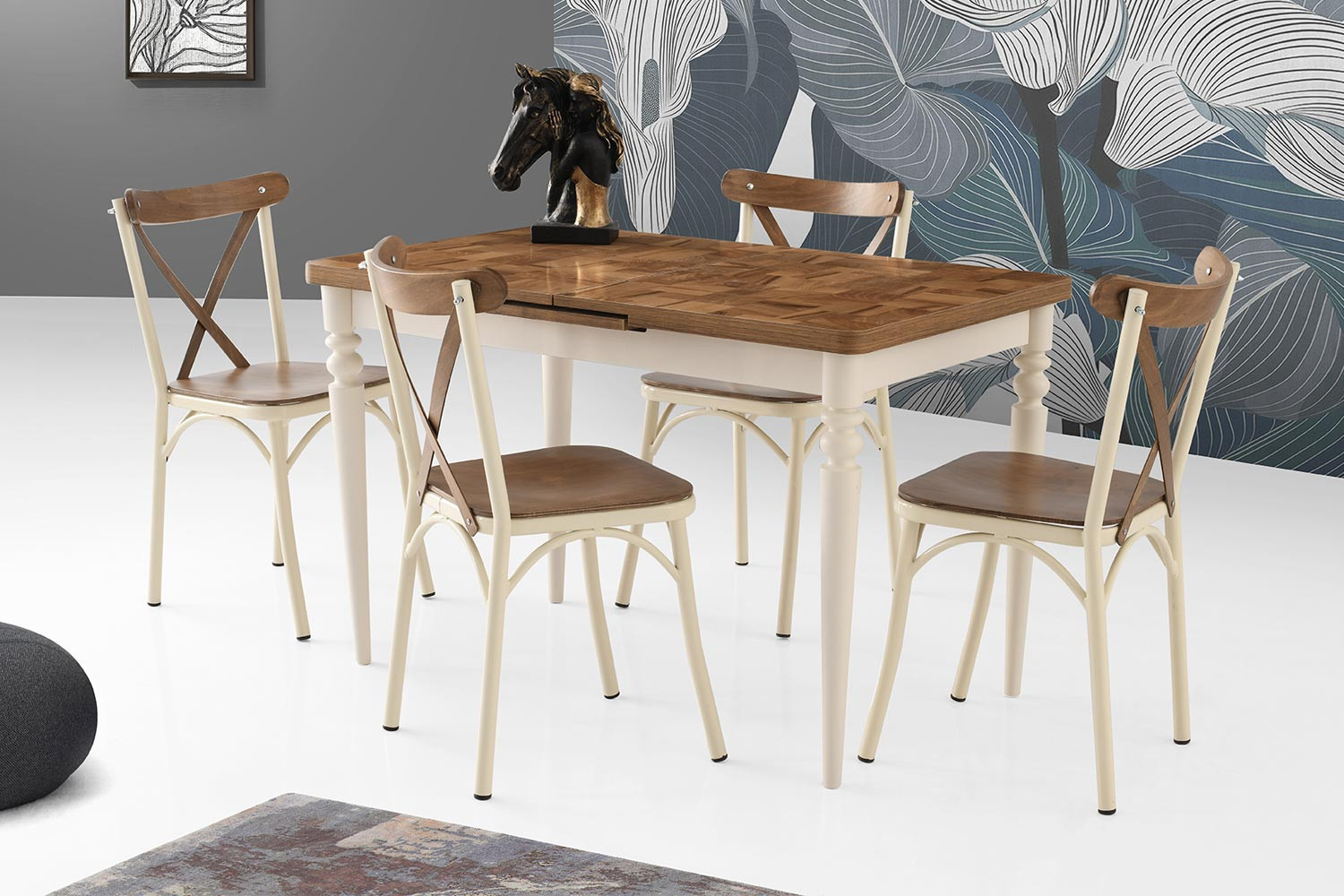 Ege Büyüyen Mutfak Masası Seti (Ekru-Ceviz Parke)