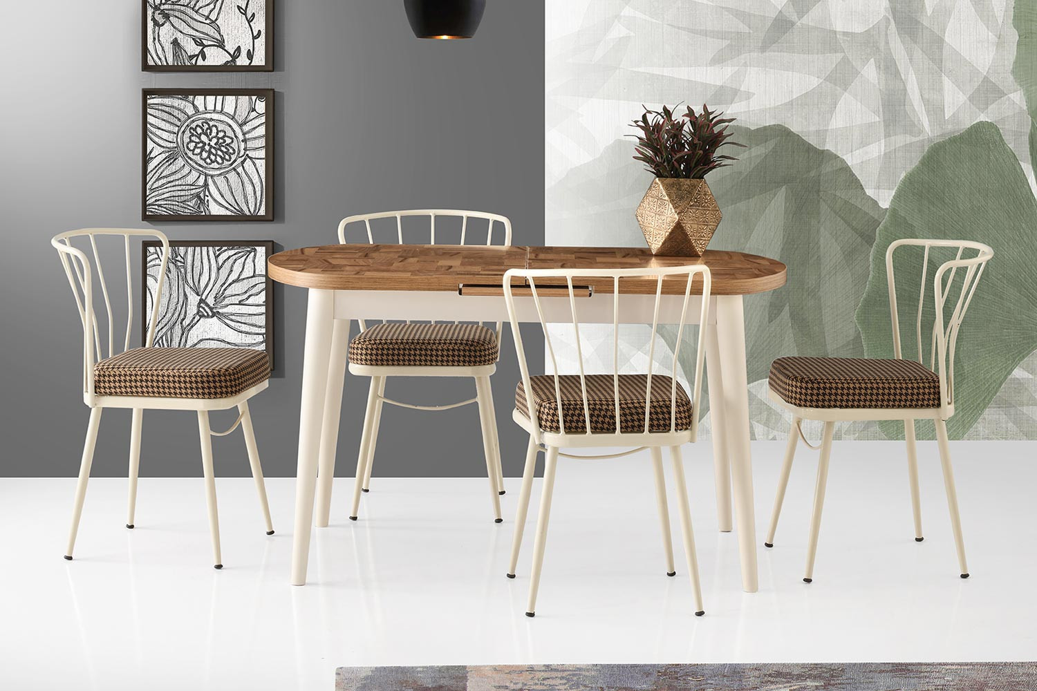 Gupba Büyüyen Mutfak Masası Seti (Ekru-Ceviz Parke)