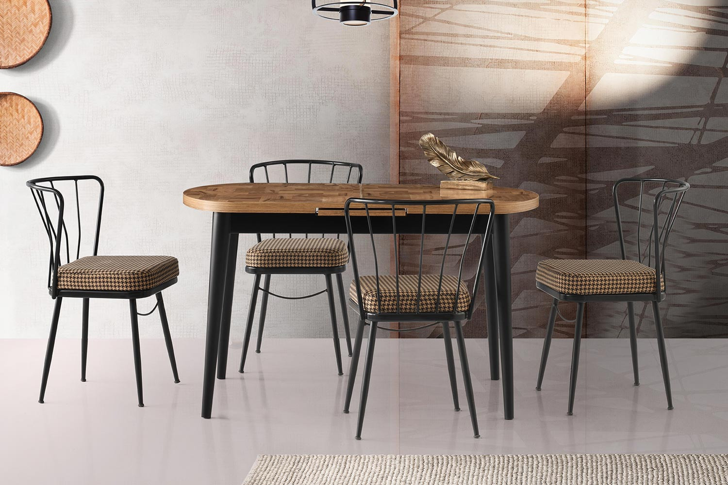 Gupba Büyüyen Mutfak Masası Seti (Siyah-Ceviz Parke)