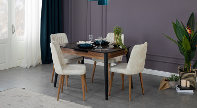 Bambu Büyüyen Mutfak Masası Seti (Ceviz-Mermer)