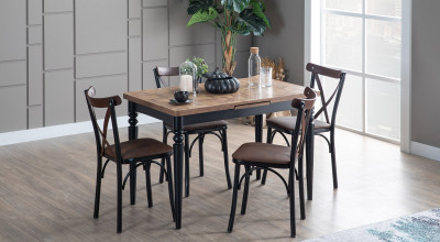 Ege Büyüyen Mutfak Masası Seti (Siyah-Ceviz Parke)