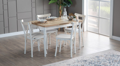 Ege Büyüyen Mutfak Masası Seti (Ekru-Meşe)