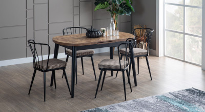 Gupba Büyüyen Mutfak Masası Seti (Siyah-Ceviz Parke)