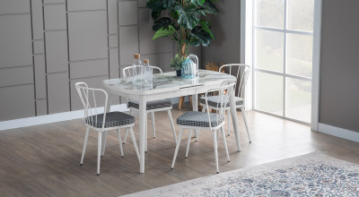 Gupba Büyüyen Mutfak Masası Seti (Ekru-Ekru Mermer)