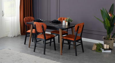 Kayra Büyüyen Mutfak Masası Seti (Siyah-Mermer)