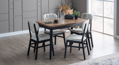 Kayra Büyüyen Mutfak Masası Seti (Siyah-Ceviz-Parke)